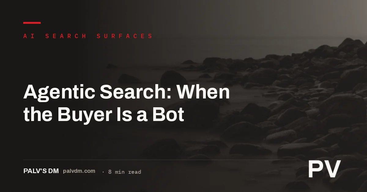 An AI shopping agent evaluating a product page on behalf of a human buyer, symbolic dark orbit visual