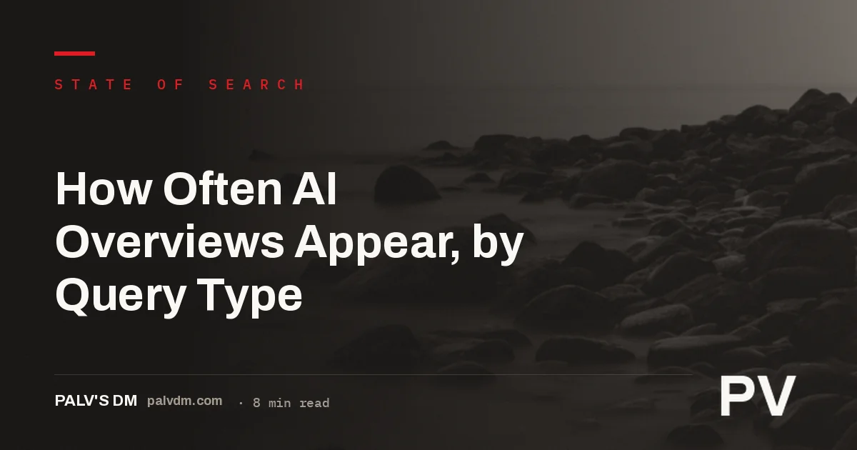 Abstract long-exposure light trails representing AI Overviews appearing across different search query types