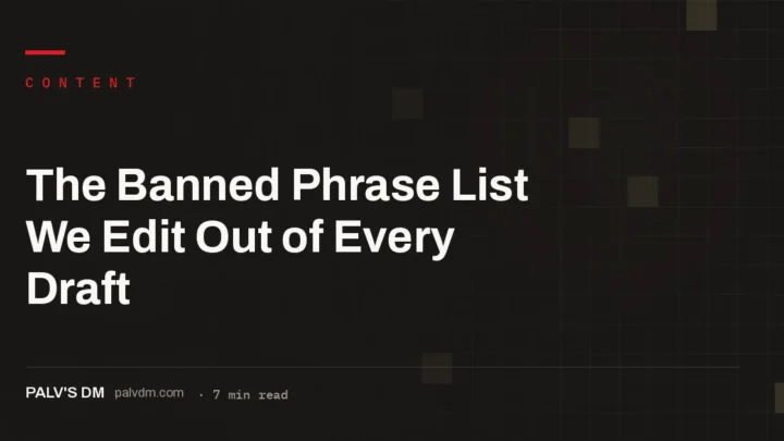 Architectural facade grid pattern representing a structured checklist of banned AI writing phrases