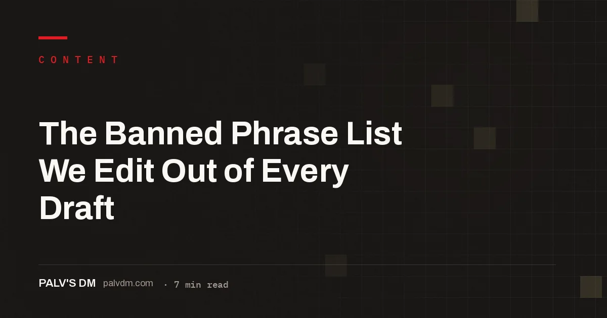 Architectural facade grid pattern representing a structured checklist of banned AI writing phrases