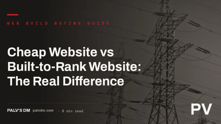 Split illustration comparing a cheap website build to a built-to-rank website build