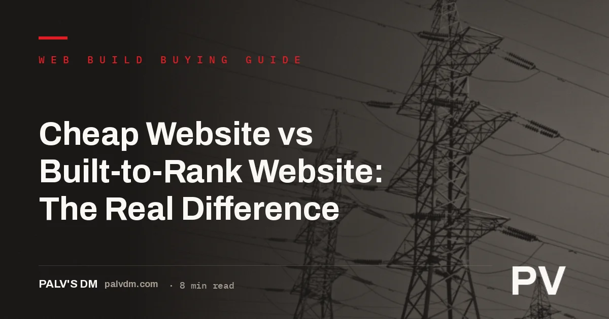 Split illustration comparing a cheap website build to a built-to-rank website build