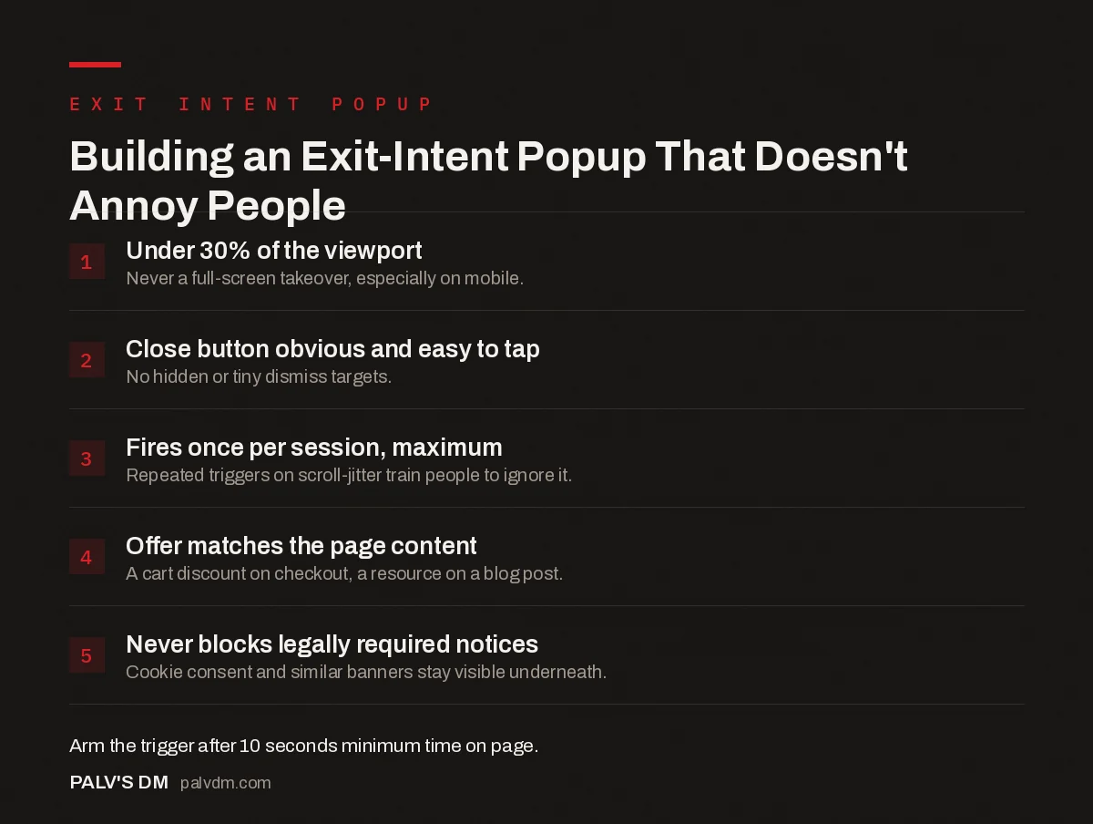 Checklist for building an exit intent popup that does not annoy visitors