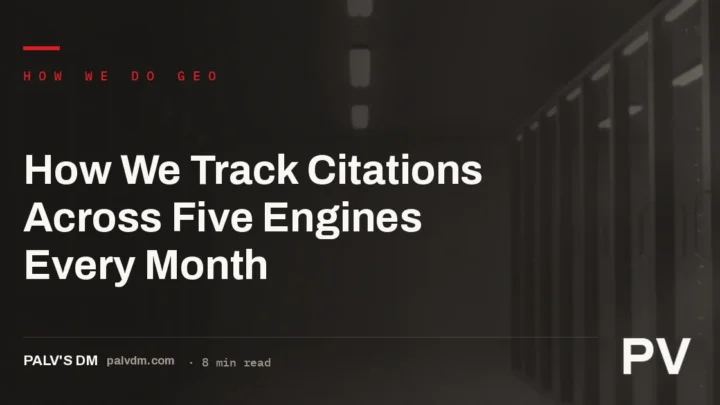 A dark server infrastructure background with the headline How We Track Citations Across Five Engines Every Month