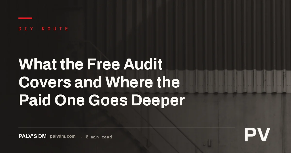 Split-panel graphic comparing what a free SEO audit checks versus what a paid SEO audit adds