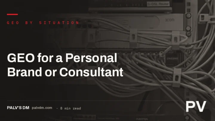 Featured image for GEO for a Personal Brand or Consultant, showing dark server cable infrastructure representing AI visibility infrastructure