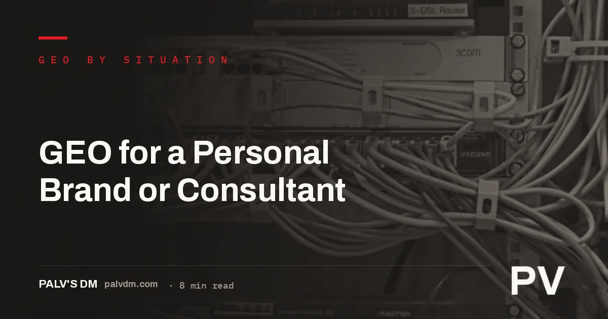 Featured image for GEO for a Personal Brand or Consultant, showing dark server cable infrastructure representing AI visibility infrastructure
