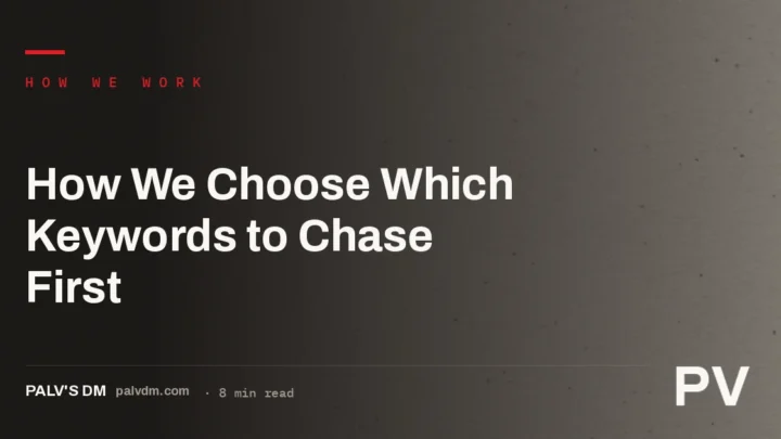 A ledger-style hero graphic for the article How We Choose Which Keywords to Chase First