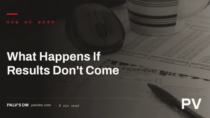 A ledger-paper textured cover image for the article What Happens If Results Don't Come, from PalV's DM
