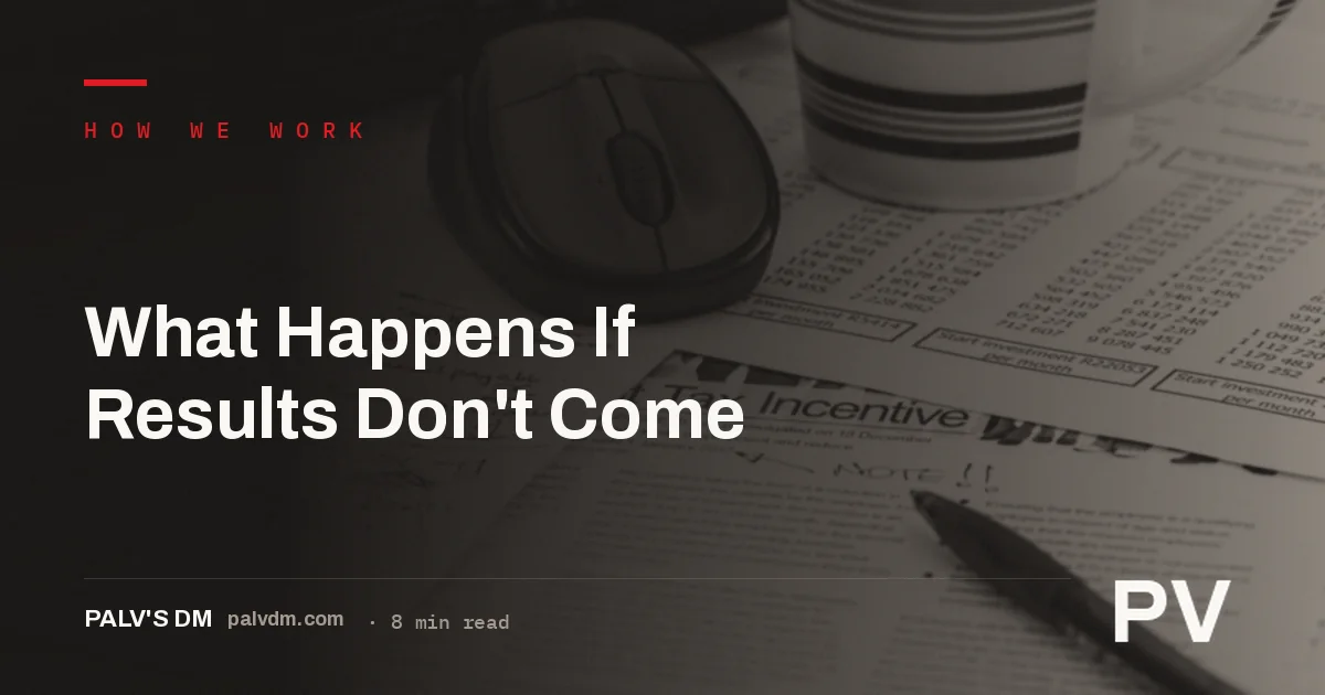A ledger-paper textured cover image for the article What Happens If Results Don't Come, from PalV's DM
