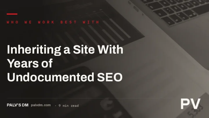 A ledger-paper textured graphic representing a site being audited after years of undocumented SEO work