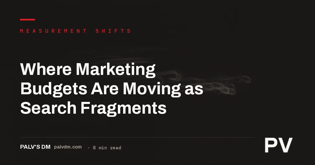 Orbit-style graphic representing marketing budgets moving between search channels as search fragments across AI platforms
