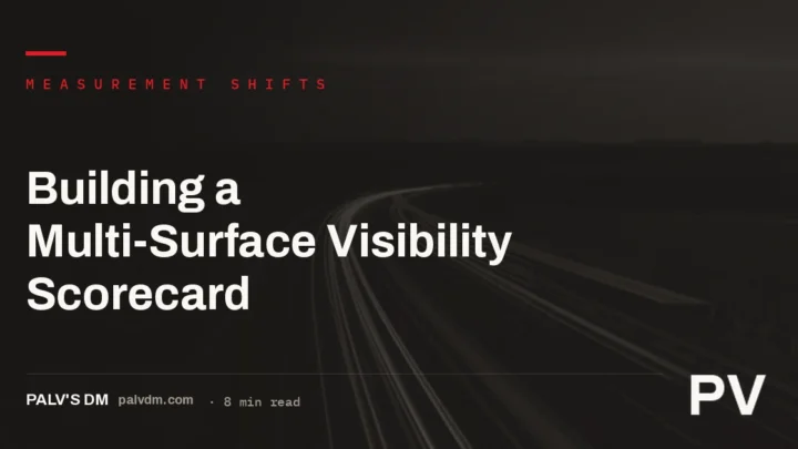 A dark abstract cover image with long exposure light trails, representing the title Building a Multi-Surface Visibility Scorecard