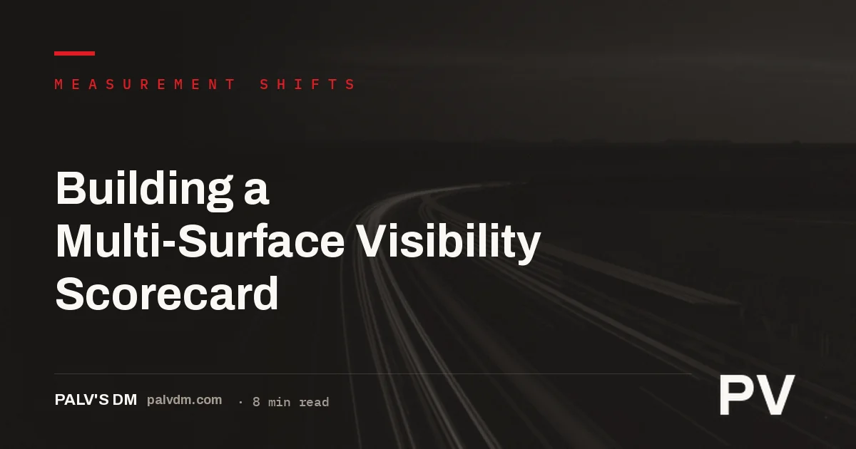 A dark abstract cover image with long exposure light trails, representing the title Building a Multi-Surface Visibility Scorecard