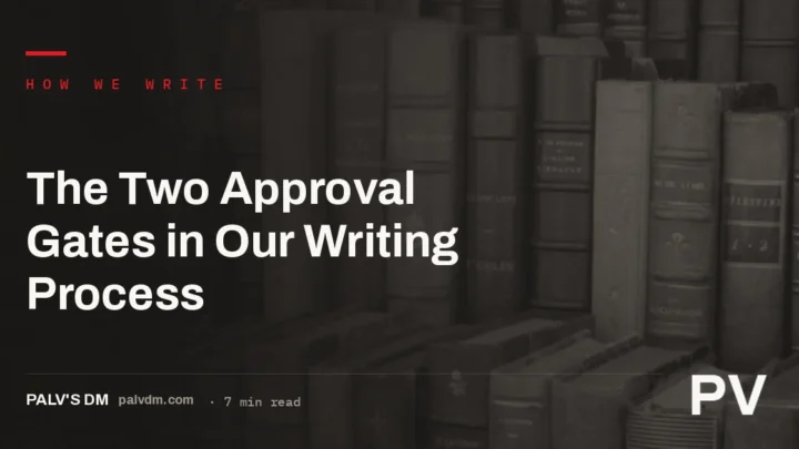 Two documents stacked on a desk representing the two approval checkpoints in a content writing process