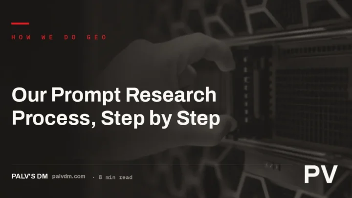 Dark server cable infrastructure representing PalV's DM prompt research process for AI visibility