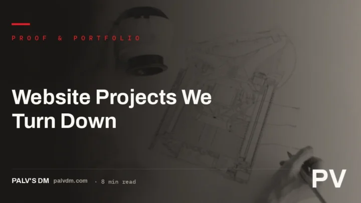 Editorial header image for Website Projects We Turn Down, a blueprint-style visual representing project fit screening