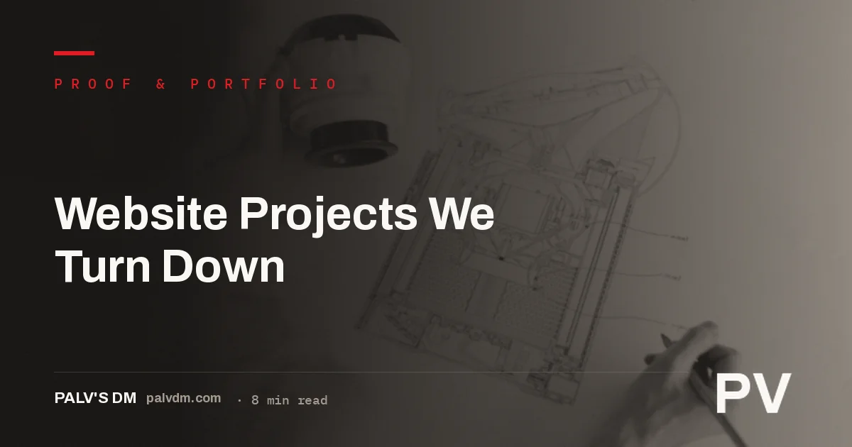Editorial header image for Website Projects We Turn Down, a blueprint-style visual representing project fit screening