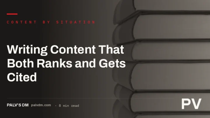 A library-style stack of bookshelves representing content that ranks and gets cited