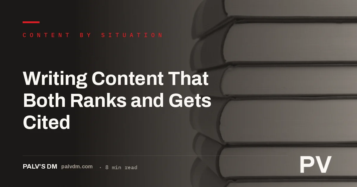 A library-style stack of bookshelves representing content that ranks and gets cited
