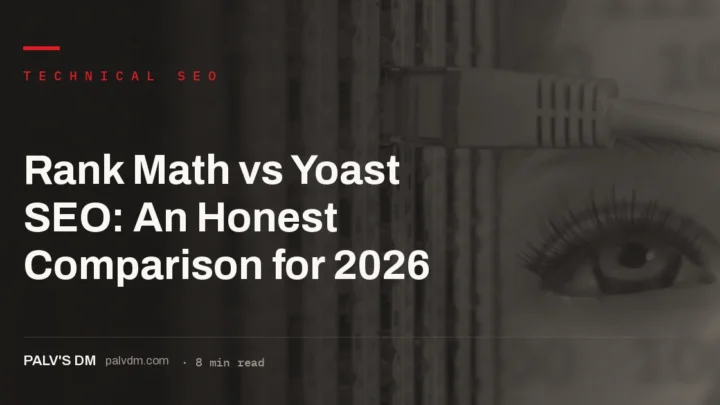 Rank Math vs Yoast SEO plugin comparison for WordPress, abstract server infrastructure background
