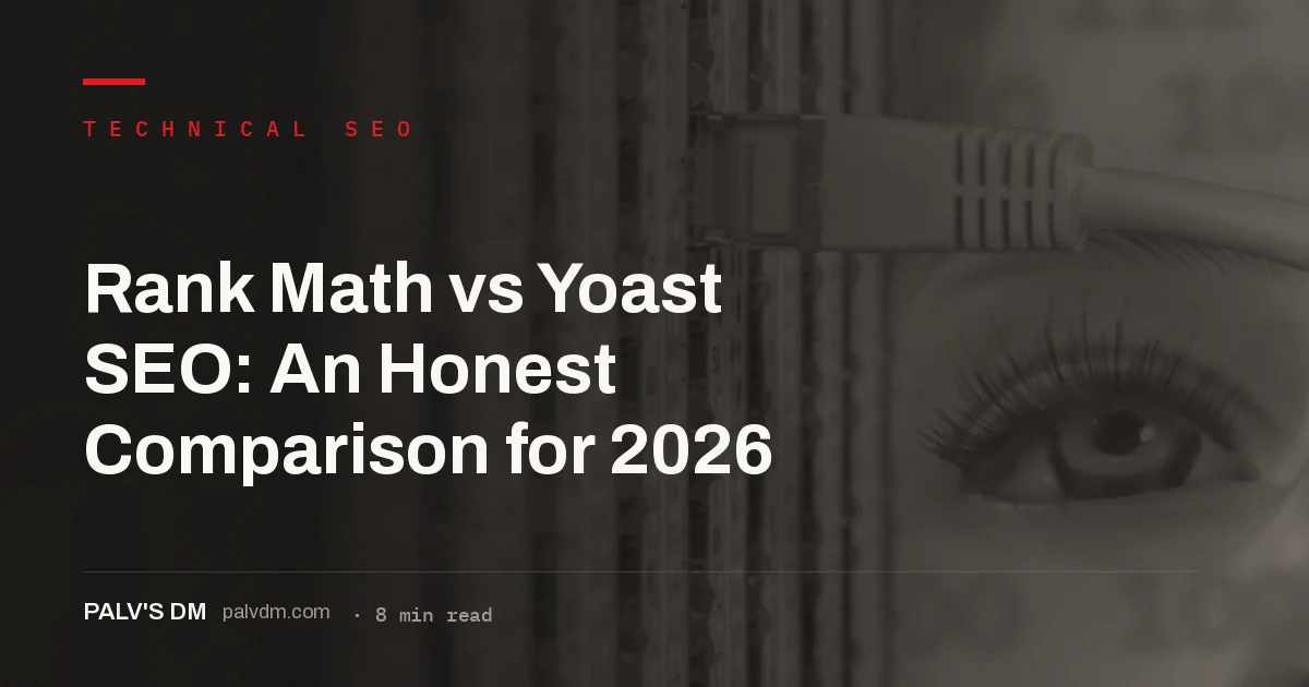 Rank Math vs Yoast SEO plugin comparison for WordPress, abstract server infrastructure background