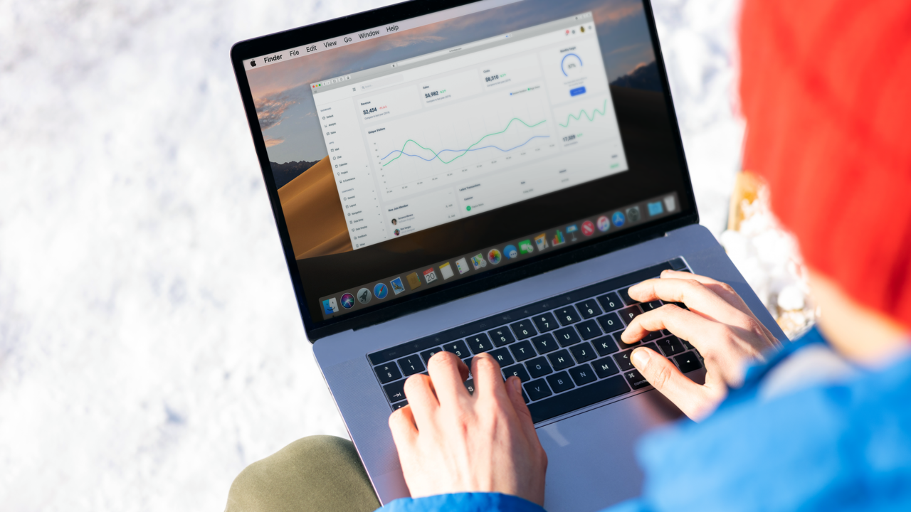 Marketer reviewing Google Search Console performance data on a computer screen to find content ideas
