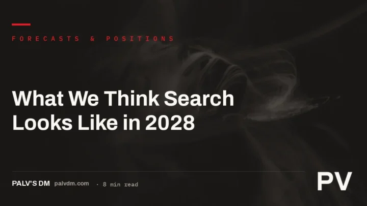 Dark long-exposure light trail background with the title What We Think Search Looks Like in 2028, representing the future of SEO and AI search