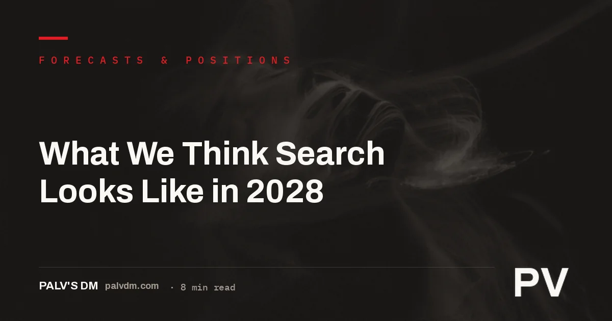 Dark long-exposure light trail background with the title What We Think Search Looks Like in 2028, representing the future of SEO and AI search