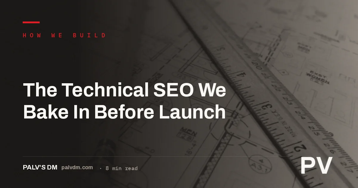 Blueprint-style hero image for The Technical SEO We Bake In Before Launch