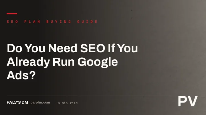 Ledger-style graphic contrasting Google Ads spend with organic SEO investment for the same business