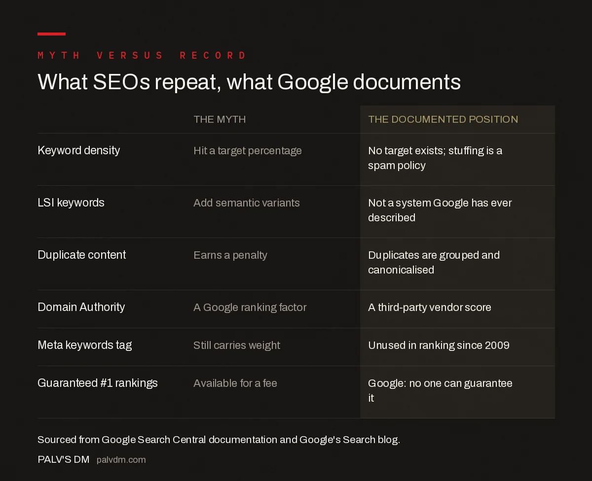 Common SEO myths set against Google's documented position
