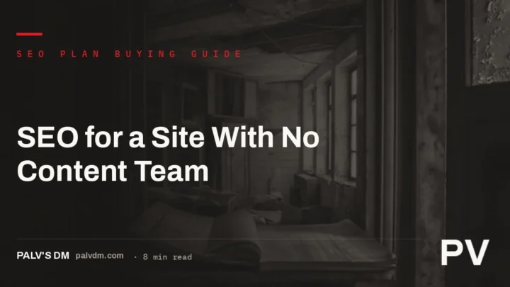 A ledger-textured graphic representing SEO for a site with no content team