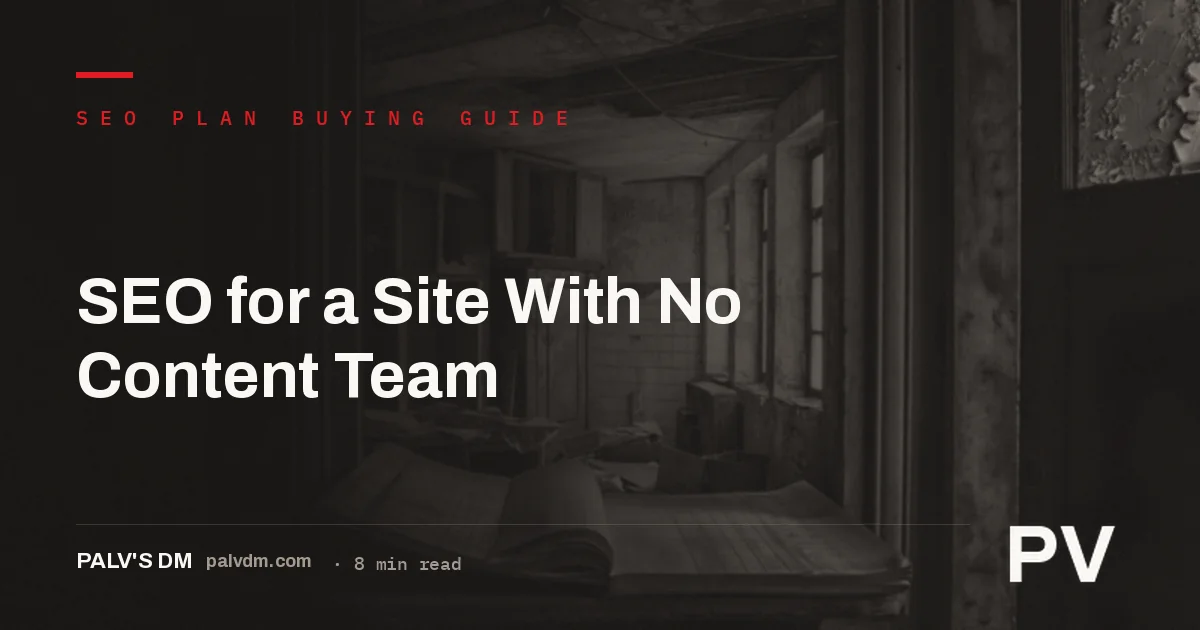 A ledger-textured graphic representing SEO for a site with no content team