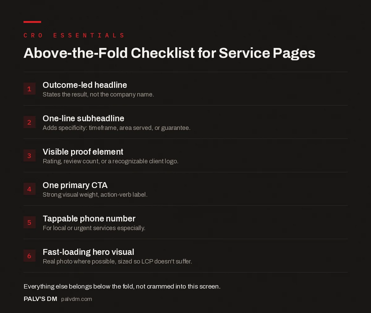 Checklist: above-the-fold elements every service page needs