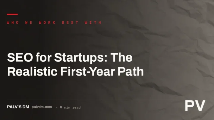Startup founder reviewing an SEO plan against a ledger-style checklist