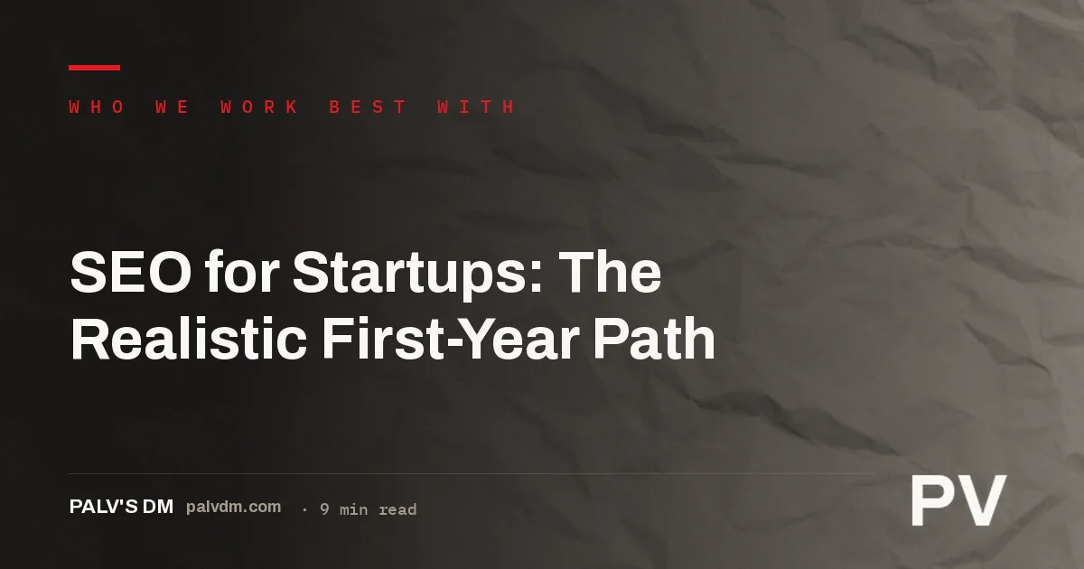 Startup founder reviewing an SEO plan against a ledger-style checklist