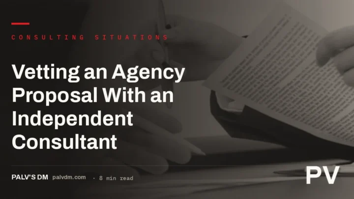 Independent SEO consultant reviewing an agency proposal document with the founder