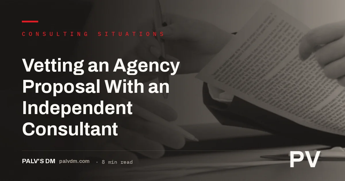 Independent SEO consultant reviewing an agency proposal document with the founder