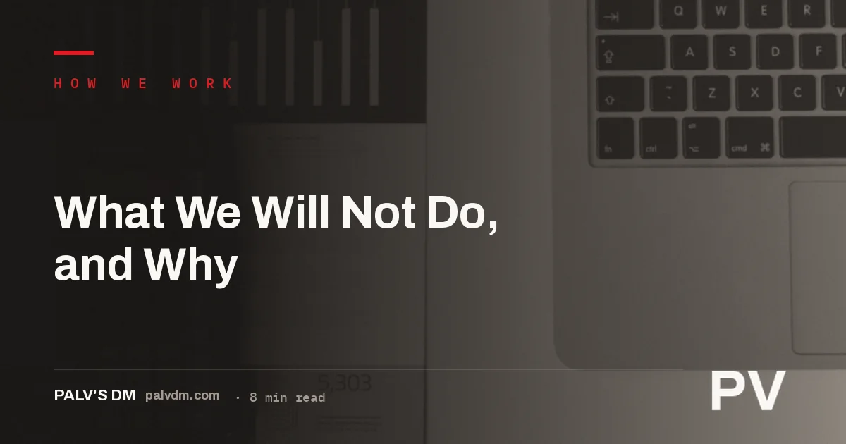 A ledger-textured graphic representing the SEO tactics PalV's DM refuses to run on client accounts