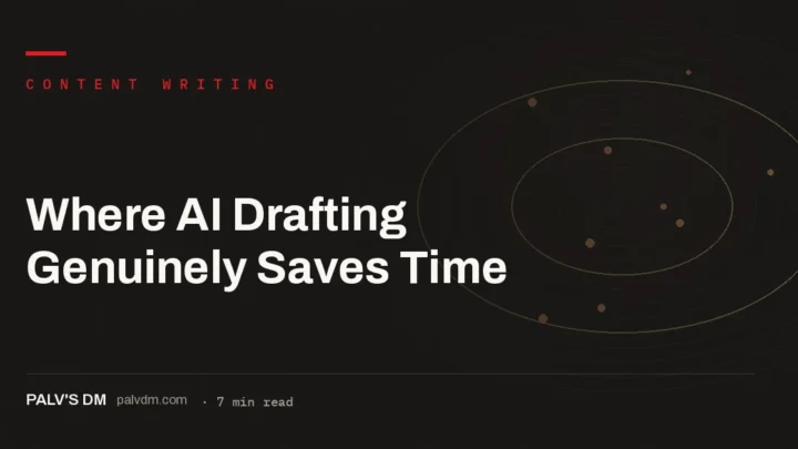 Minimal desk workspace hero image for a blog post about where AI drafting genuinely saves time