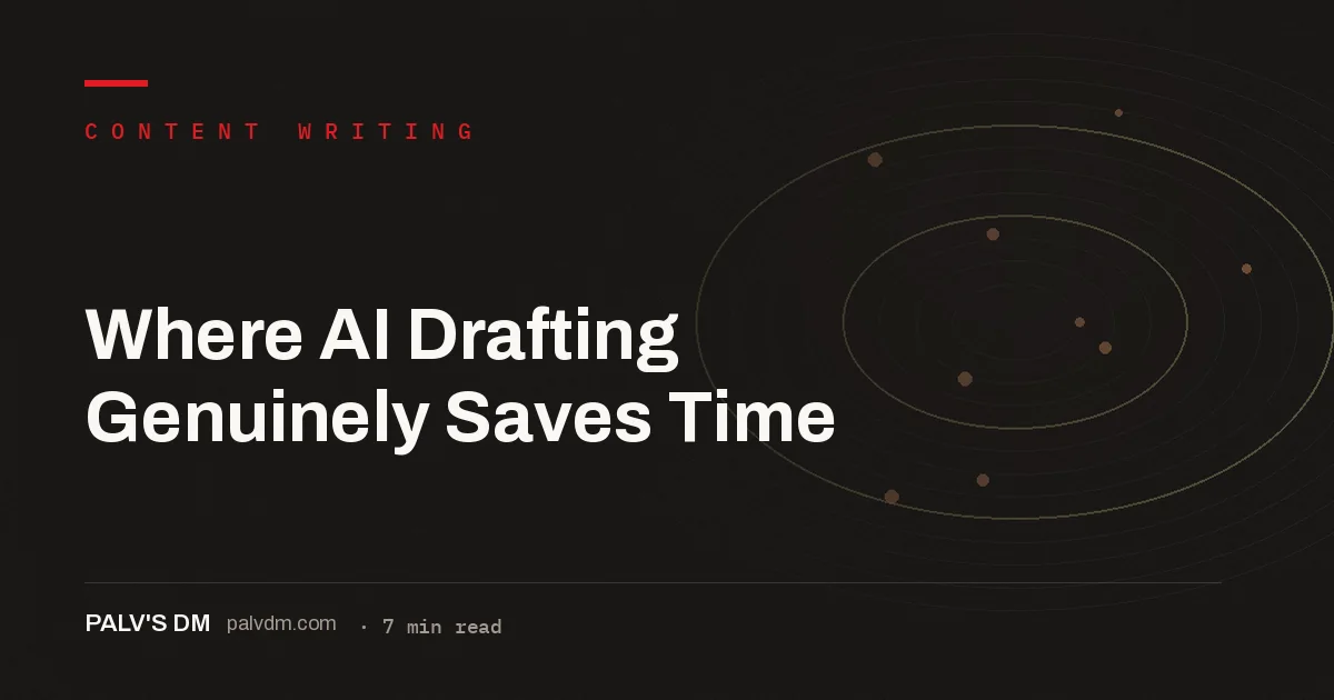 Minimal desk workspace hero image for a blog post about where AI drafting genuinely saves time