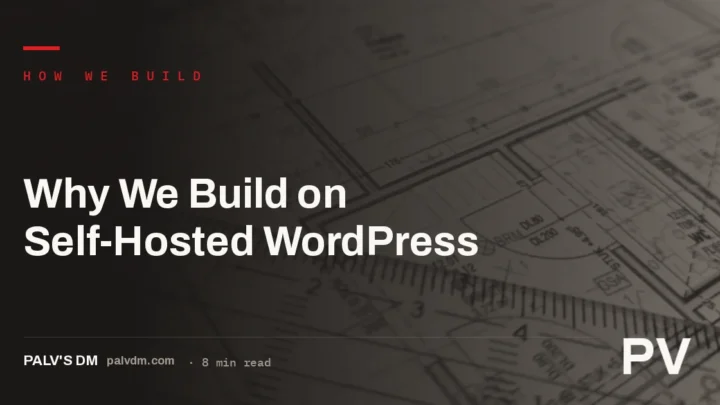 Blueprint-style graphic representing the structural planning behind a self-hosted WordPress build