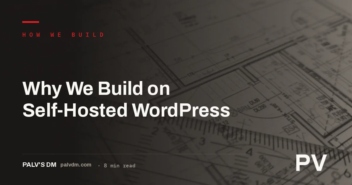 Blueprint-style graphic representing the structural planning behind a self-hosted WordPress build